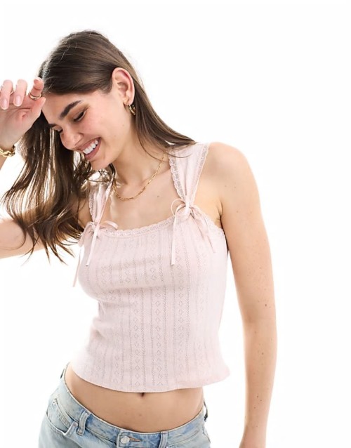 pointelle ribbon cami in pink